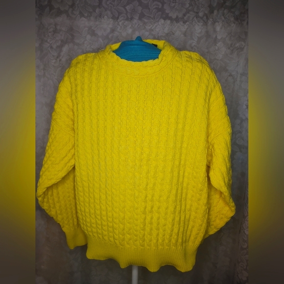 Vintage Nautica Sweater Yellow 90s Cable Knit Ribbed Chunky Crewneck - Picture 2 of 5